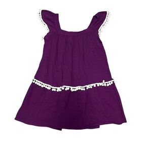 Cabana Life‎ Girls 6 Purple Gauzy Pom Pom Trim Dress Swim Coverup Beach Summer